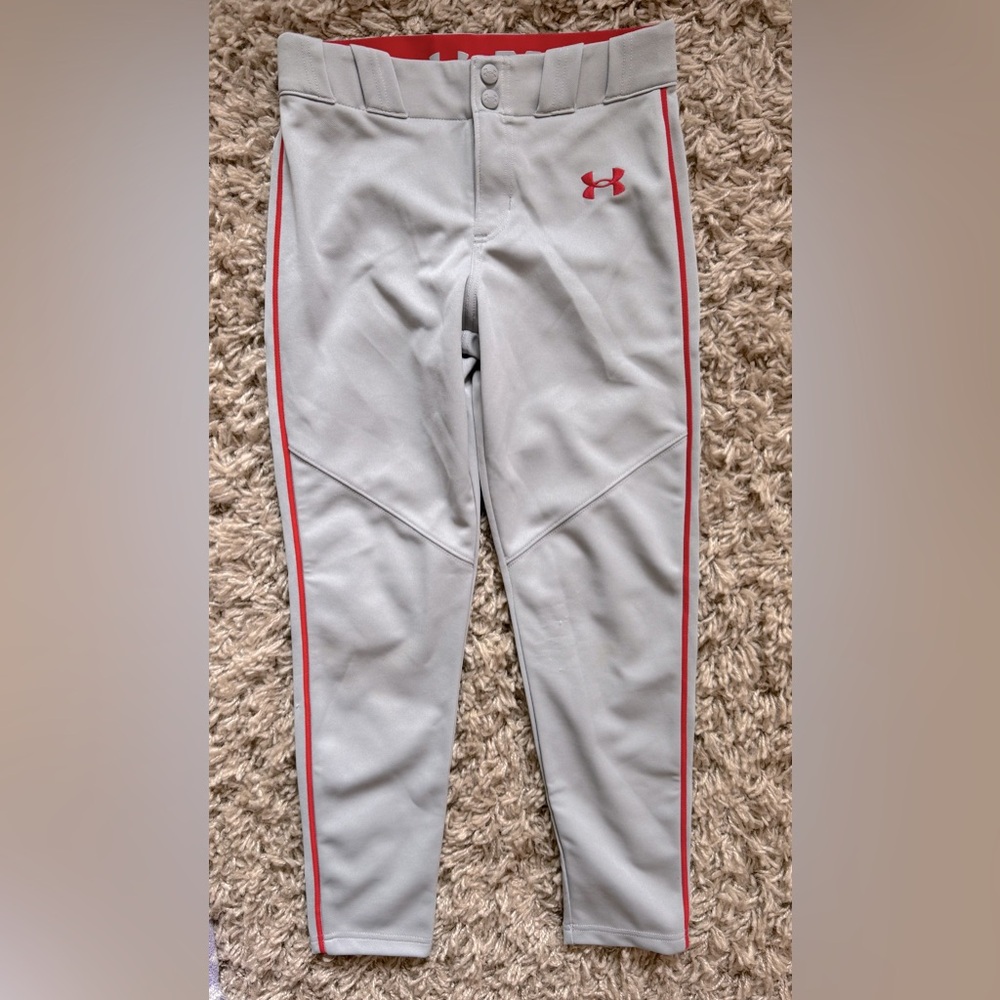 Boys Under Armour Baseball Pants Gray with Red Pinstripe